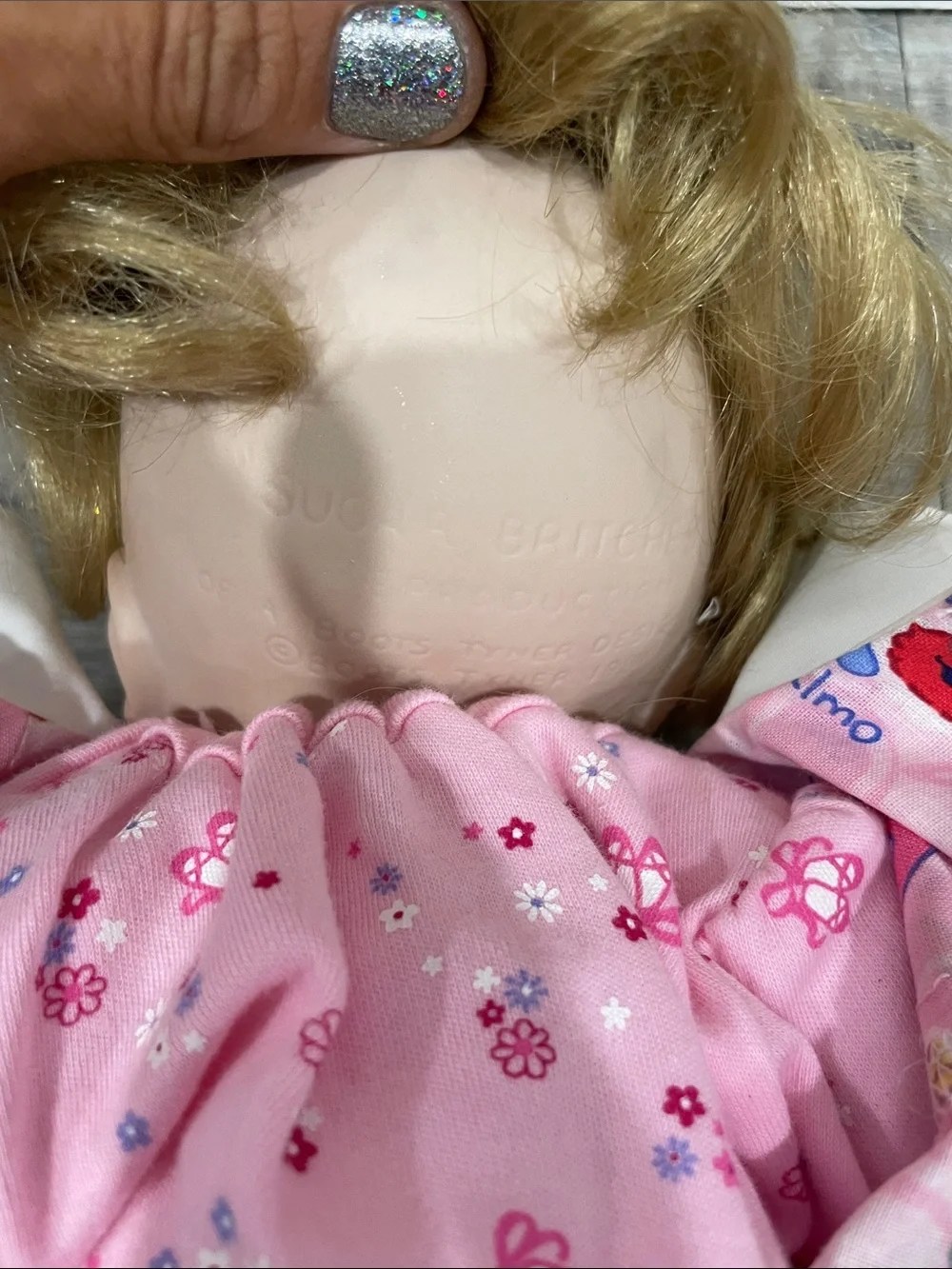 Pink Sleeping Baby Doll in Lace-Trim Dress